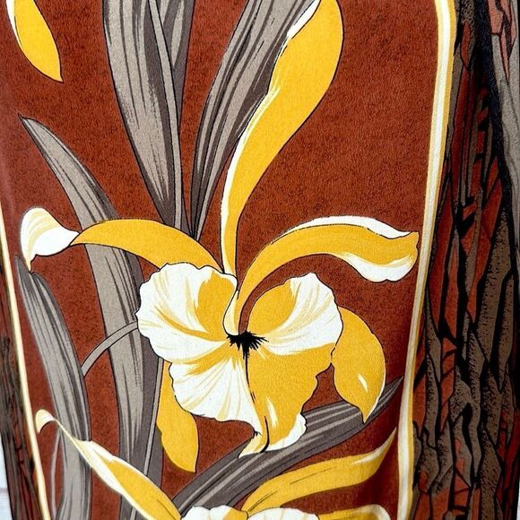 Basile Oblong Silk Scarf Brown Yellow Orchid Hand Rolled - Picture 8 of 10